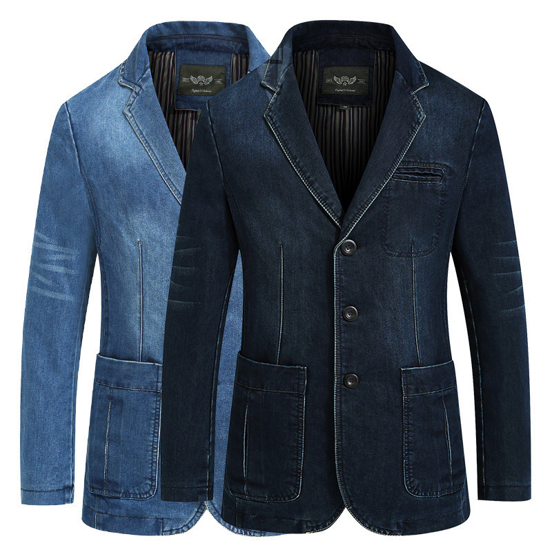 Cross-Border Aliexpress Manufacturer Factory Men's Denim Suit Men's Cotton Denim Small Suit Slim Large Size Jacket