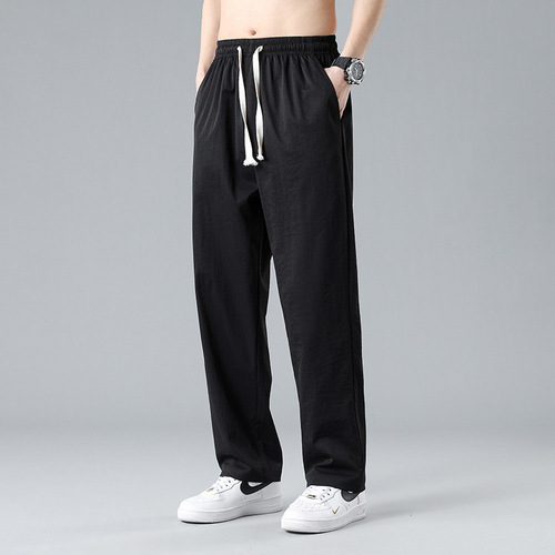 Ice Silk Pants for Men - Summer Thin Model, Trendy Brand, Ice-Sensing Straight Leg, Quick-Drying Sports Pants for Men, Casual Long Pants, Loose Fit