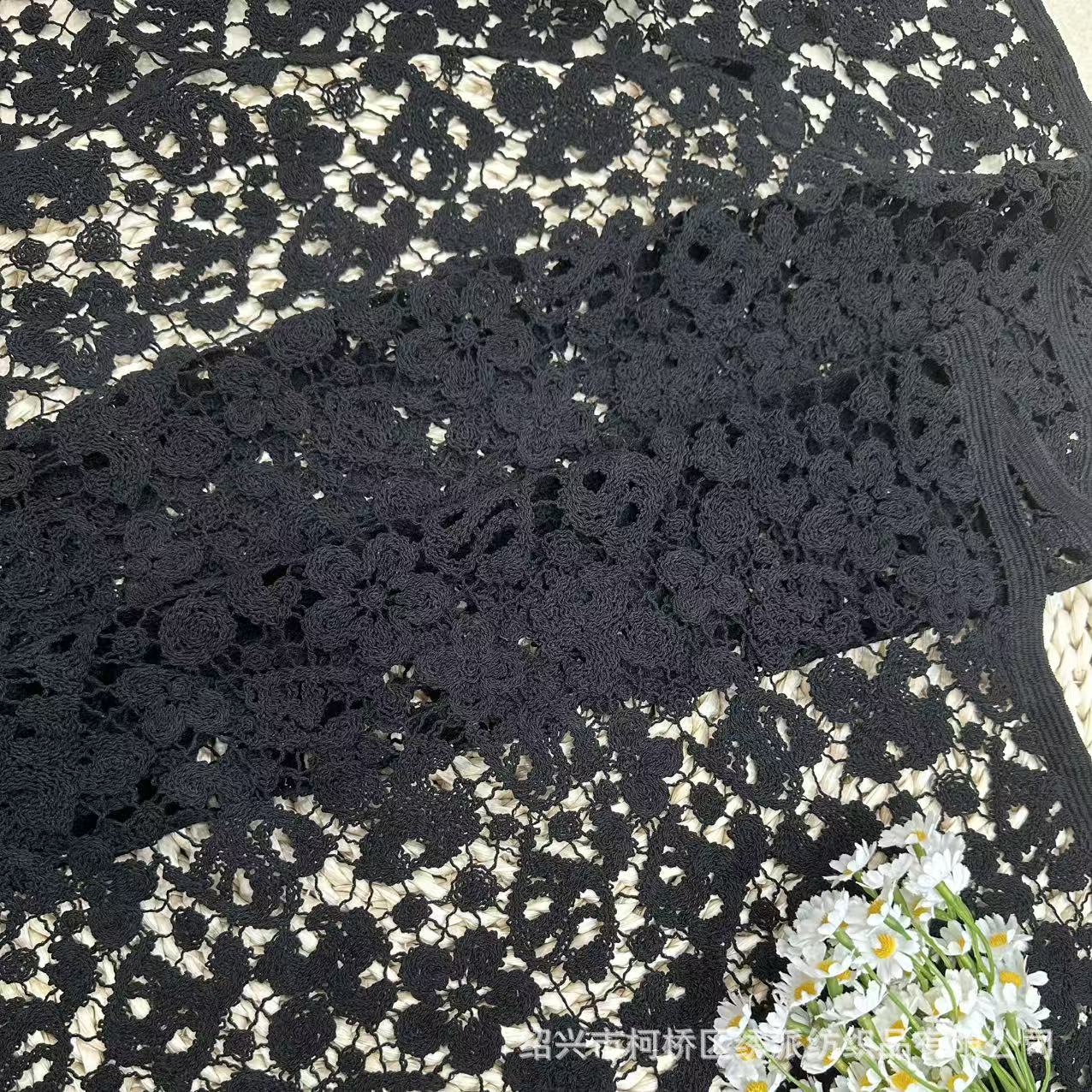 黑色重工水溶盘绳绣花布 蕾丝抱枕 包包刺绣面料 现货供应