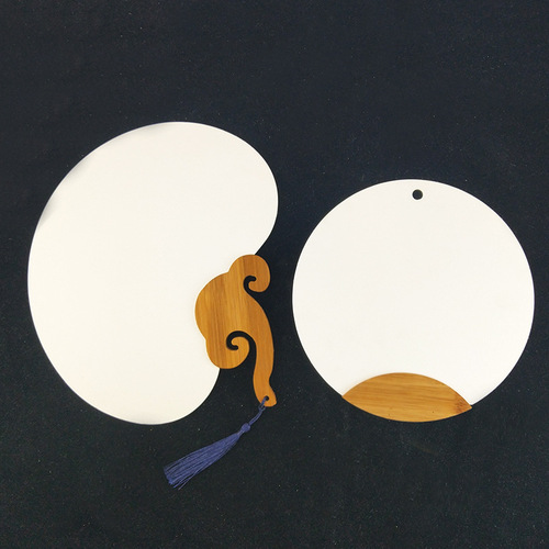 Double-sided thick Xuan paper blank round fan, half-raw hand-painted Chinese painting DIY calligraphy and creative ancient-style long handle fan surface