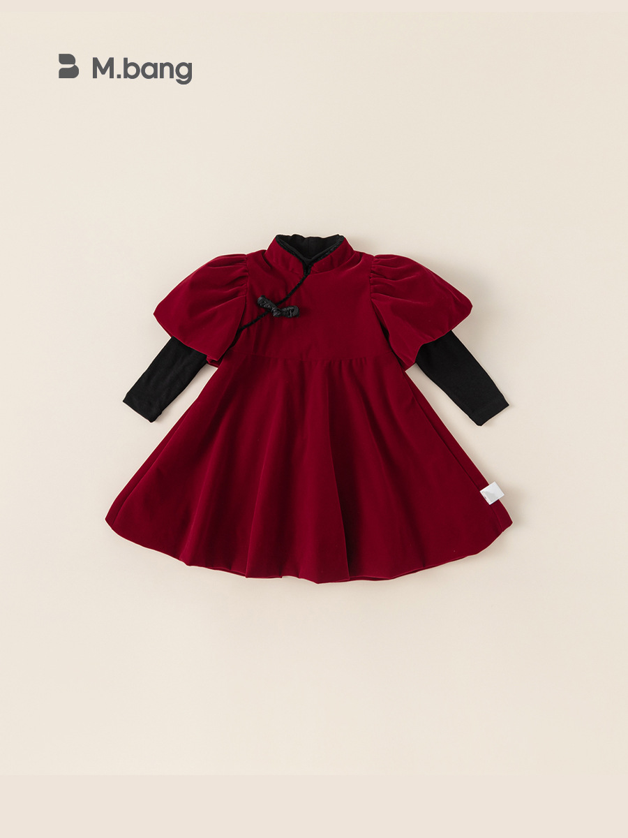Vestido de Princesa con Mangas Abullonadas para Niñas, Ropa Infantil Bangxuan, Traje de Año Nuevo, Estilo Chino, Vestido Rojo para Niñas Pequeñas image 5