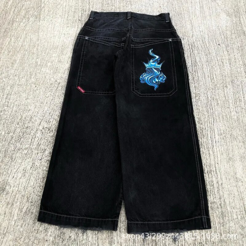 跨境电商JNCO Y2K宽松牛仔裤男士复古刺绣嘻哈街头原宿男士阔腿裤|undefined