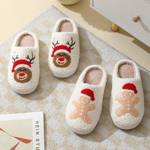 New comfortable home cute cartoon Santa style winter cotton slippers for men and women couples warm cotton slippers