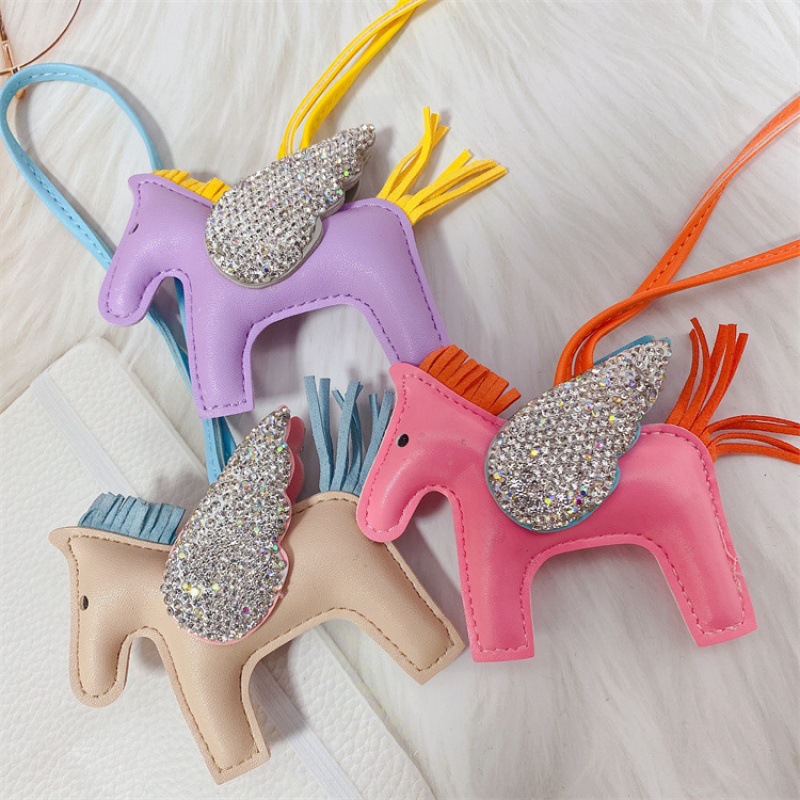 Cute Pony Cork Bag Pendant Hand-stitched Leather Angel Horse Keychain Vegetable Basket Bag Hanging Ornaments Wholesale