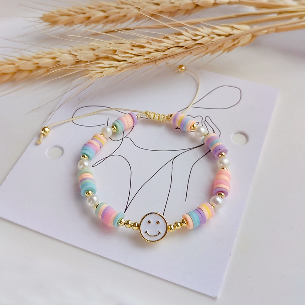 Daily Occasion Freshwater Pearl, soft clay Material Cartoon Style Smile Face Freshwater Pearl Soft Clay Knitting Women's Bracelets