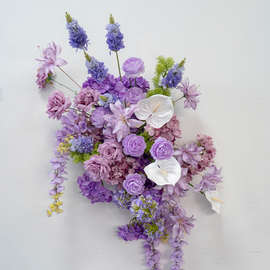 ✅婚礼装饰紫色壁挂花艺 KT板墙面摄影背景布置绢花挂花地排