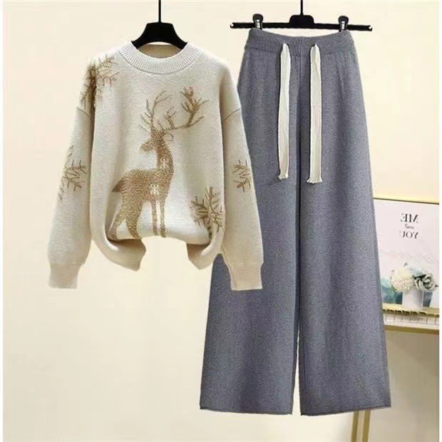 Damenbekleidung Große Herbst- und Winteranzüge für Damen, neue Strickpullover im Lazy-Style für Damen, schmale Freizeithosen, zweiteilige Anzüge_voghion.com