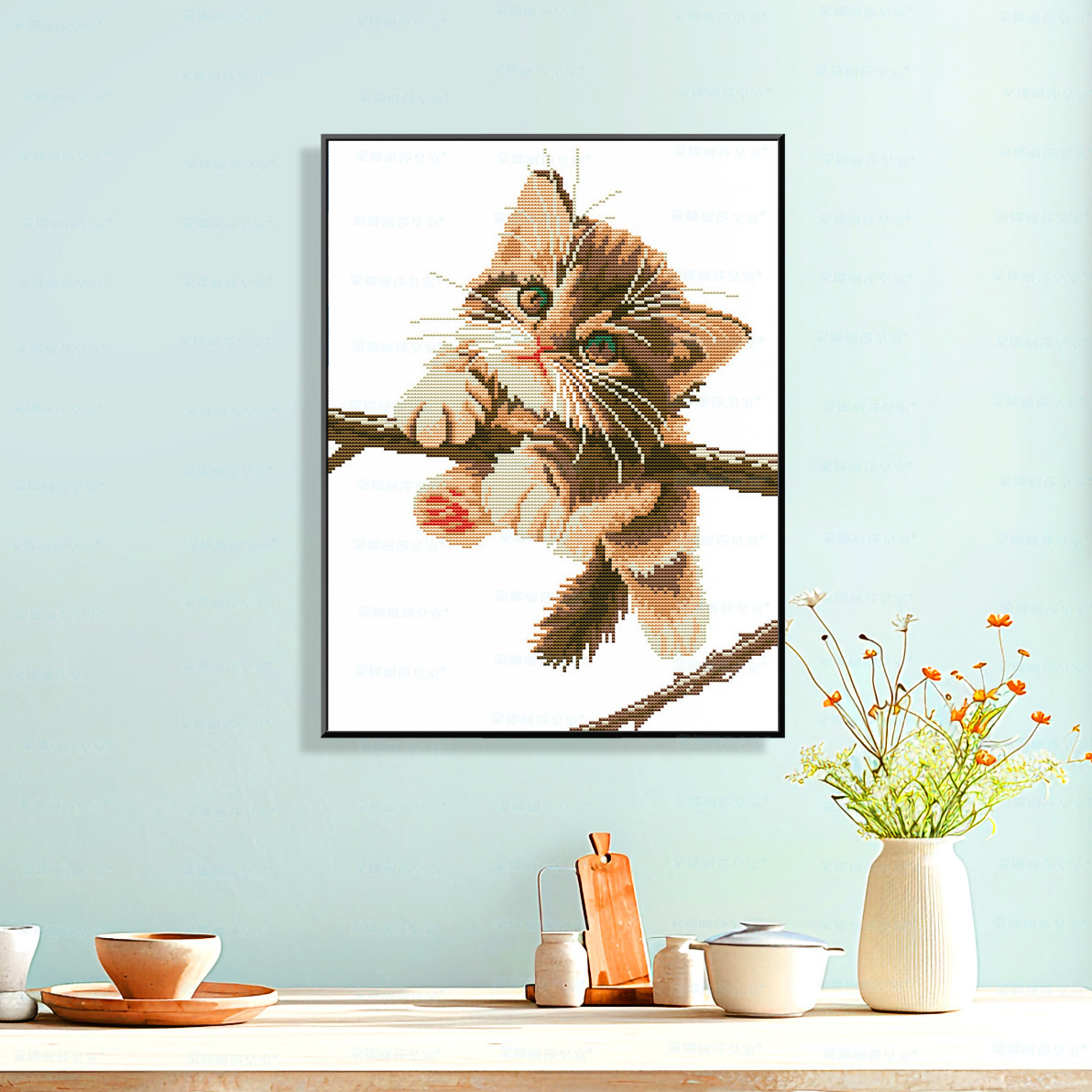 Mona Lisa Royal Crosspoint Sky Cat nuevo lindo moderno decoración de dormitorio bordado a mano image 4