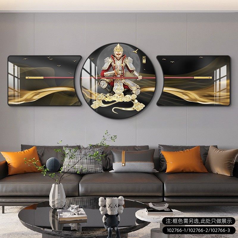 斗战胜佛装饰画齐天大圣客厅沙发背景墙挂画孙悟空轻奢大气三联画