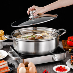304 stainless steel thickened double-bottom hot pot clear soup pot for home and commercial use, straight type non-stick soup pot