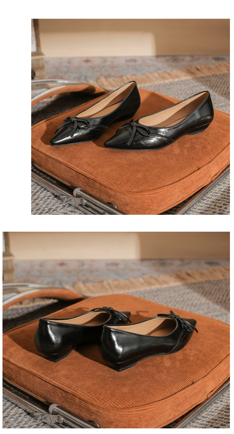 Giày cao gót nữ mũi nhọn gót wedge kiểu Pháp, gót thấp đa năng, miệng giày nông — màu đen chi tiết 25