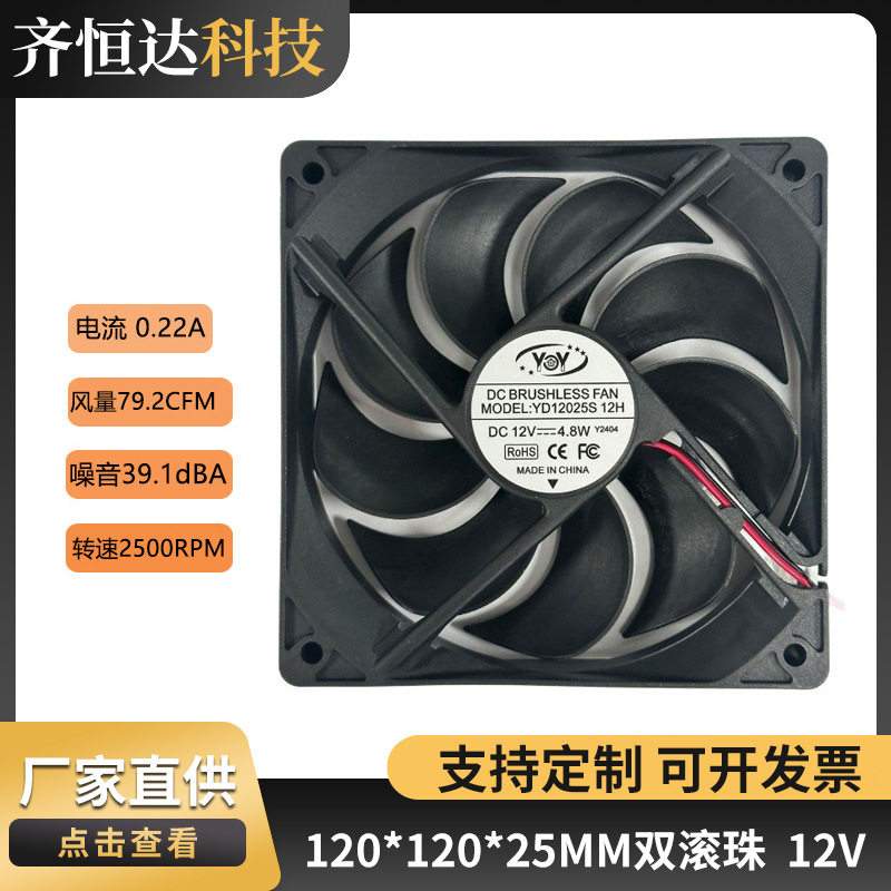 现货12伏散热风扇12025 含油9叶方型风机低噪音工业排热小风扇