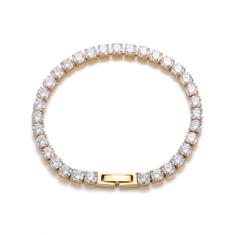European and American hip-hop titanium steel non-fading single-row diamond full diamond AAA zircon tennis bracelet men's and women's fashion bracelet