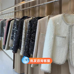 広州十三行婦人服2024韓国風春秋トップスツイード風ジャケットショート丈婦人服卸売