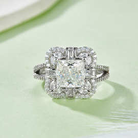 R230202014款S925银镀18K白金公主方莫桑钻女戒7*7mm/2.0CT