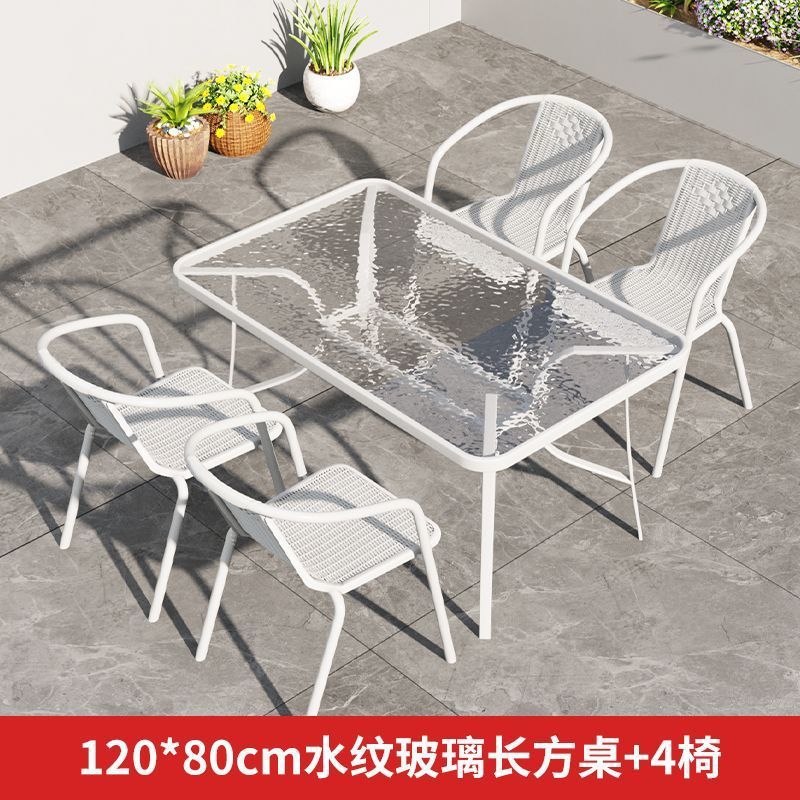 120개 조립된 긴 테이블 + 흰색 통풍 의자 4개