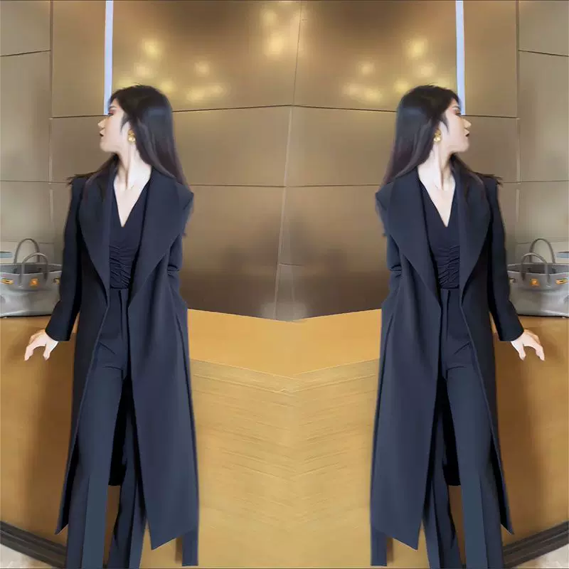 Long black trench coat, plus size, maxi length