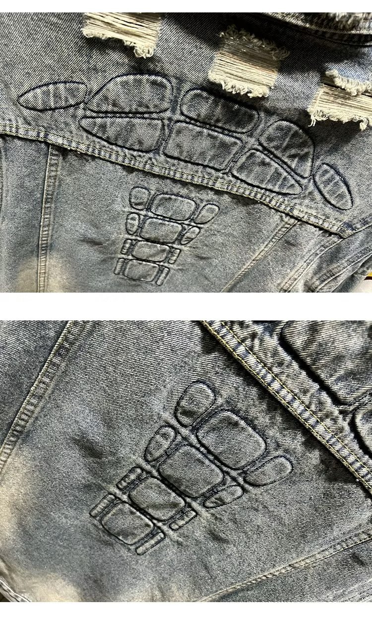 Men's Clothing Spring and Autumn New Slim Fit Ripped Denim Jacket Non Stretch Denim Jacket Top Lapel Jacket Retro Denim Clothes_voghion.com