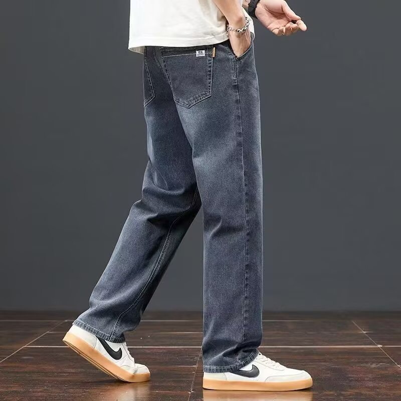 Camisas de menos ropa de otoño nuevos jeans grises para hombres pantalones rectos sueltos para hombres pantalones elásticos de moda de otoño