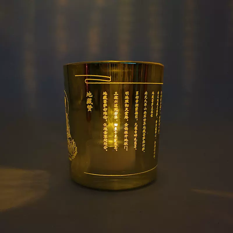 厂家创意佛文蜡烛杯玻璃烛杯家居香薰蜡烛台装饰摆件电镀烛台杯