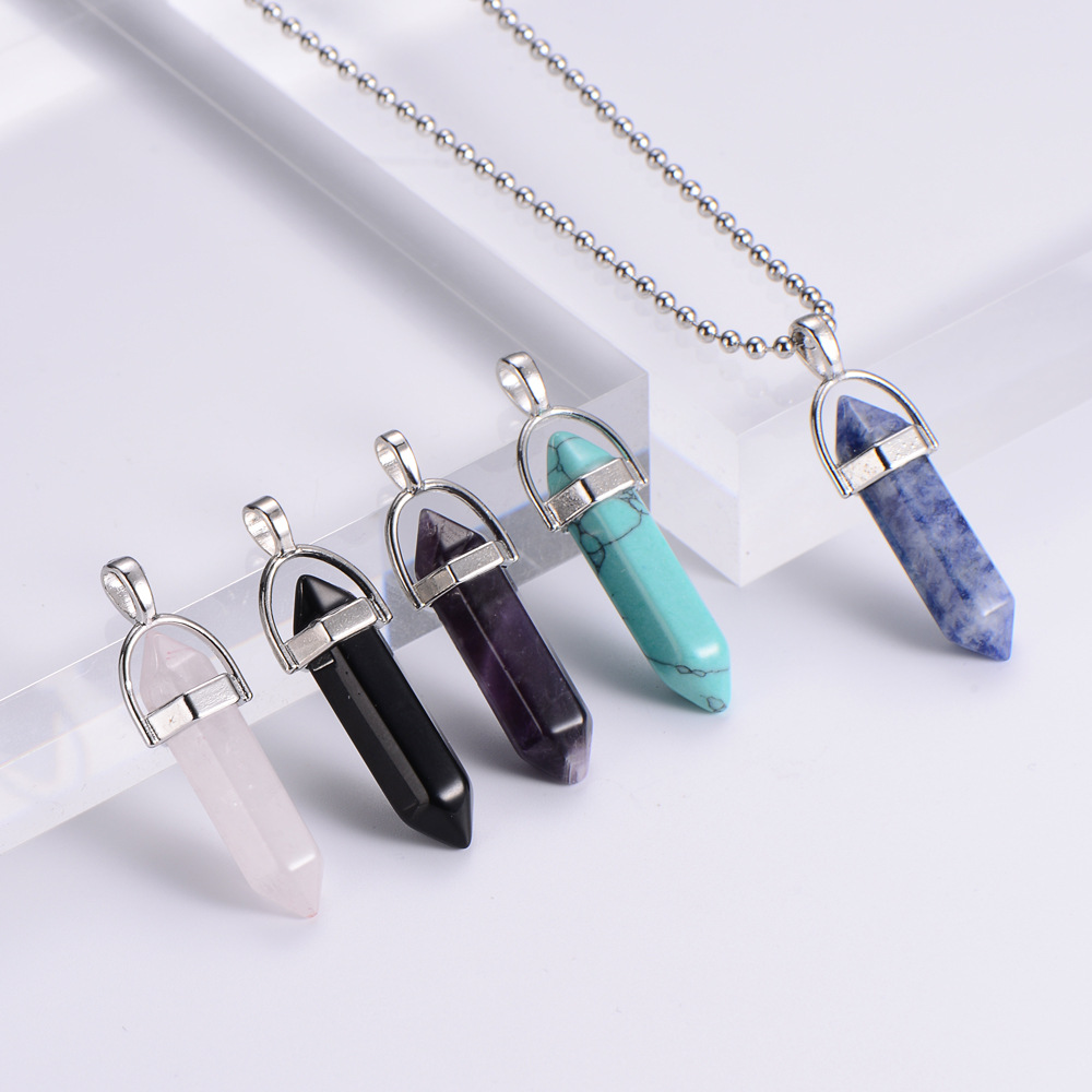 AML Hot Sale Bullet Turquoise Amethyst Black Agate Womenu0027s Natural Stone Gemstone Hexagon Prism 