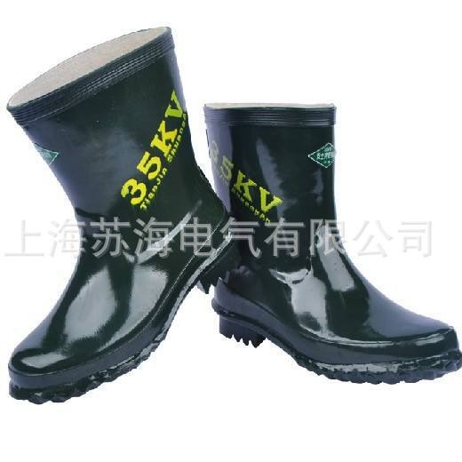 双安 35kv绝缘靴 电工防触电橡胶雨靴 高压中筒电工鞋 绿色