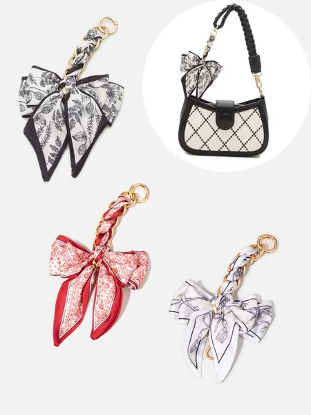 Silk Scarf Handmade Bag Pendant Bow Pendant Armpit Bag Shoulder Bag Metal Buckle Women's Retro DIY Short Bag Chain