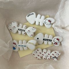 银色系印花猫咪鱼骨发夹日系甜美百搭少女鸭嘴夹发饰发卡批发新款