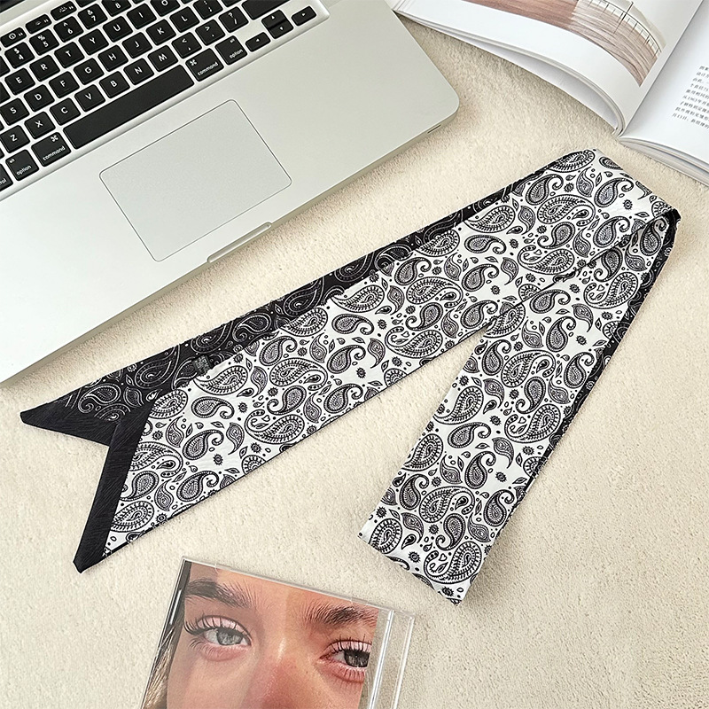 Pañuelo de seda, banda larga, sensación de alta calidad, bufanda pequeña decorativa, bolsa de toalla de seda, envuelta, pañuelo floral, cinta para el cabello, serpentín para el cabello