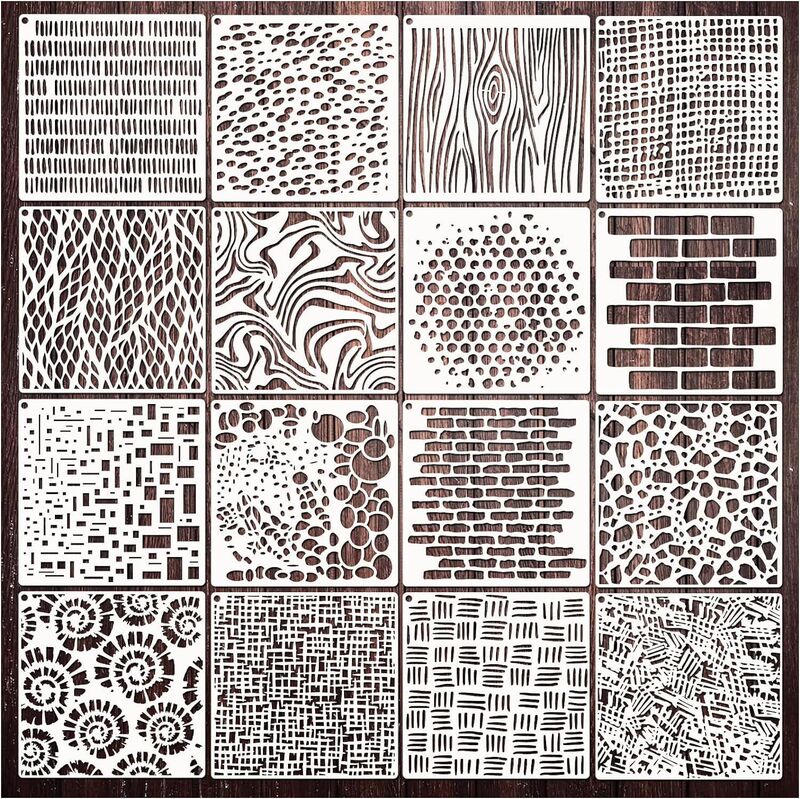 Cross-Border Amazon Painting Template 16 Pieces Texture Template Cut Out Texture Decorative Theme Template Puzzle Drawing