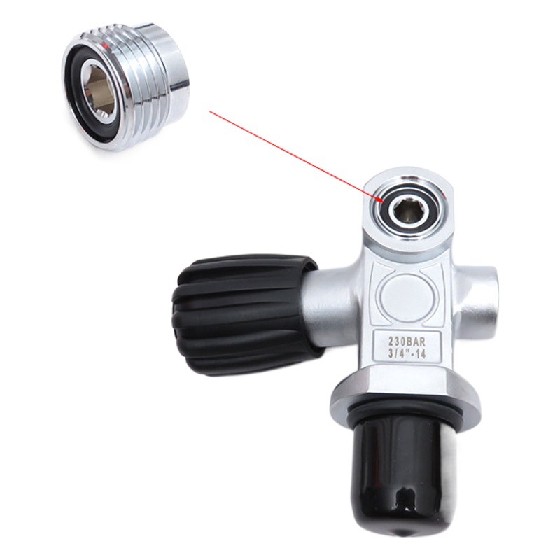 Botella de cilindro de buceo Tornillo de válvula 230bar Adaptador de válvula de tanque de inserción DIN a Yugo