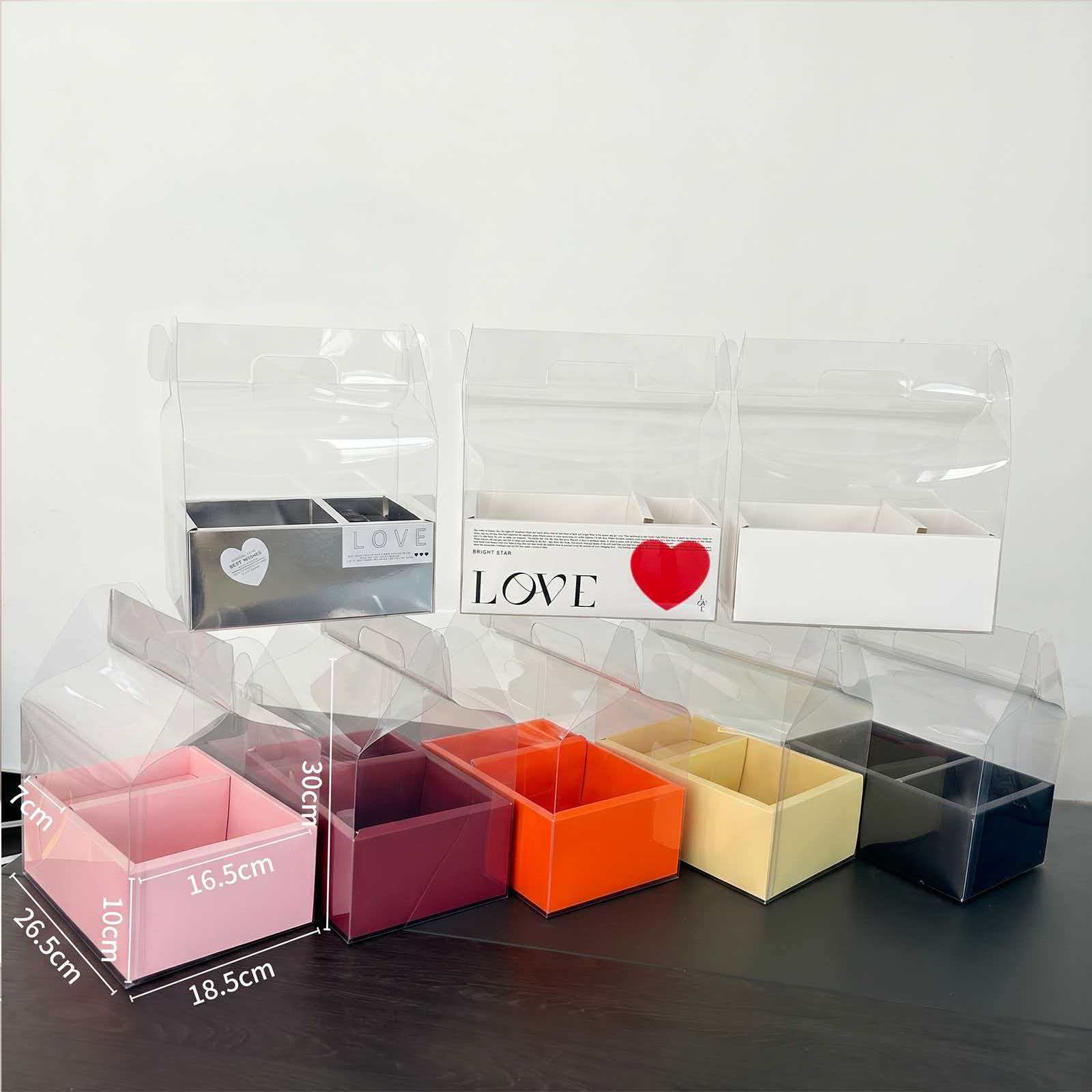 Caja transparente PVC para pastel con flores regalo San Valentín