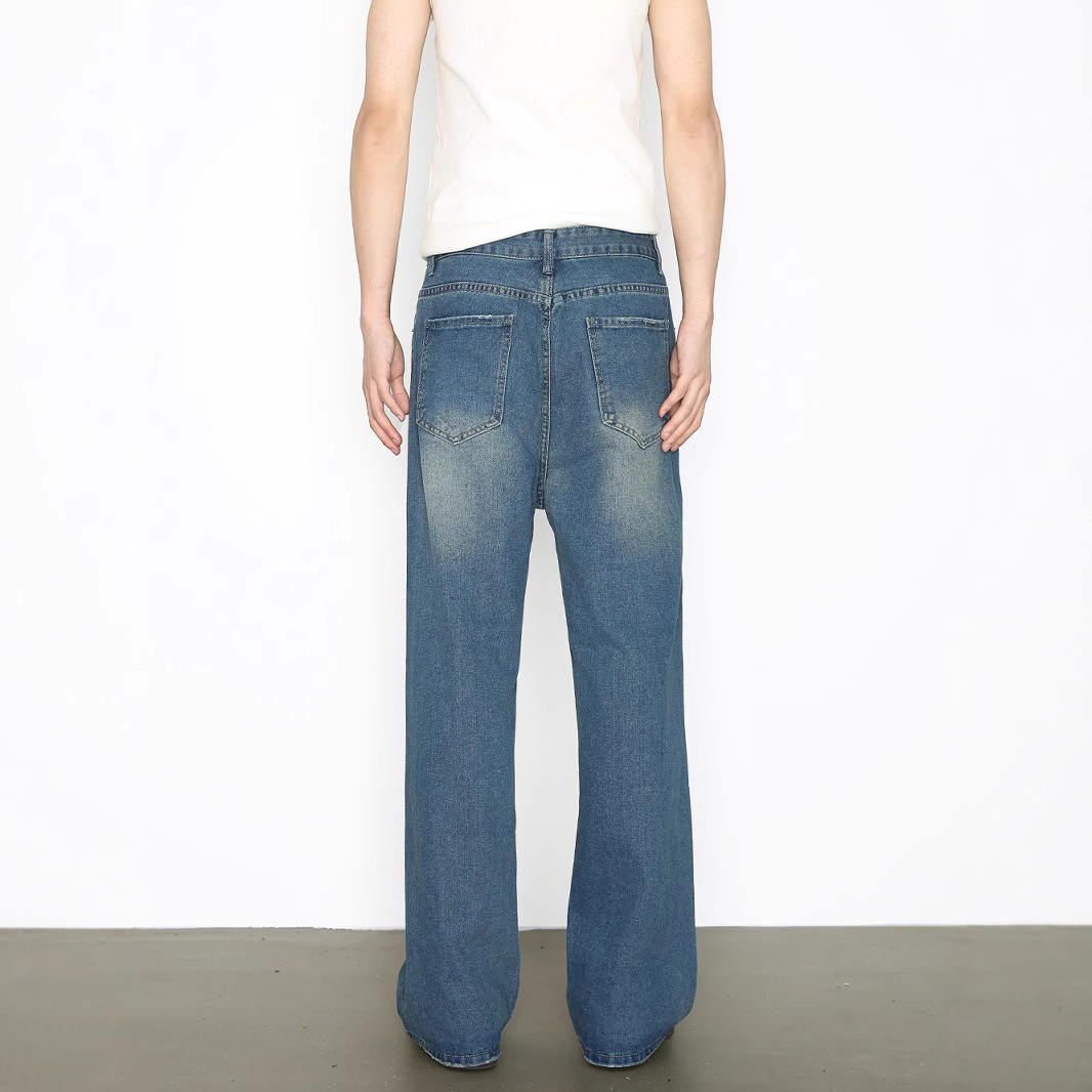 Men's Clothing Retro Washed Jeans Loose Straight Leg Trousers Men's Wide Leg Trousers Trendy Versatile In Stock_mkmklike.com