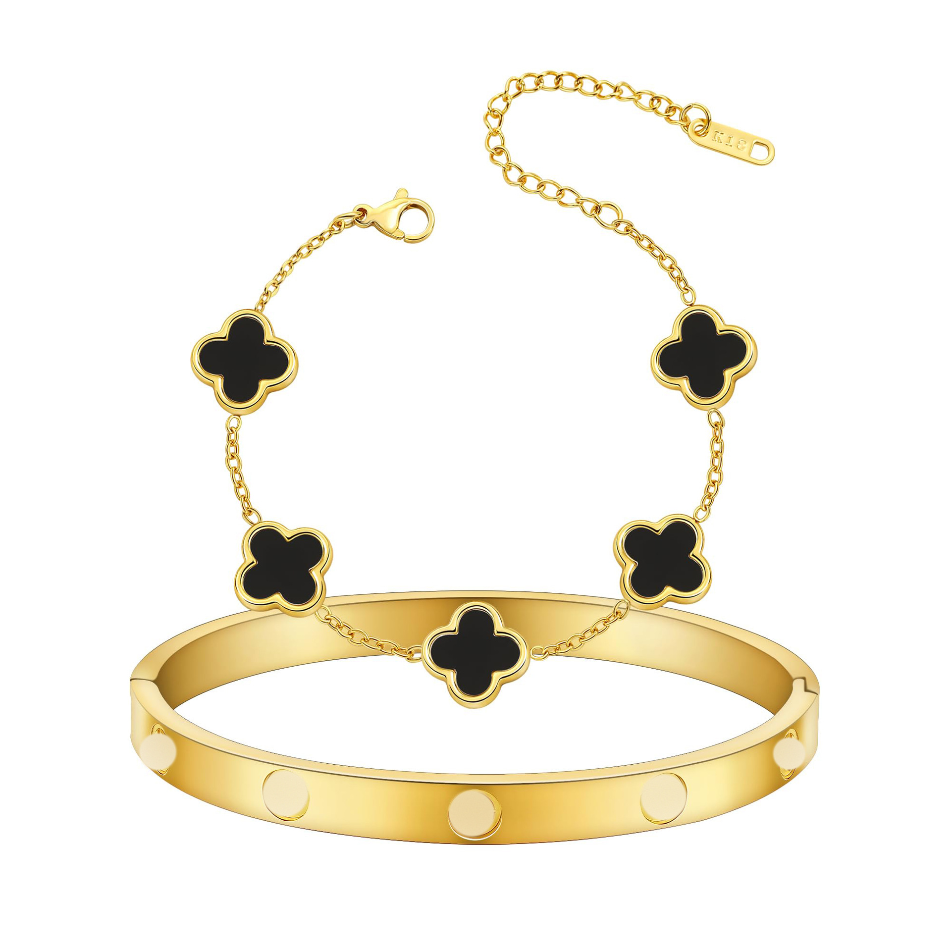 골드 다이아몬드 팔찌 + 블랙 쉘 팔찌 세트