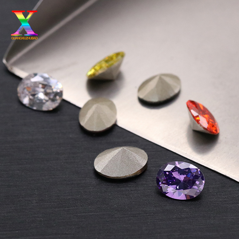 5A white color egg-shaped bottom plated zircon nail drill bare stone Oval DIY accessories bottom plated zircon wholesale