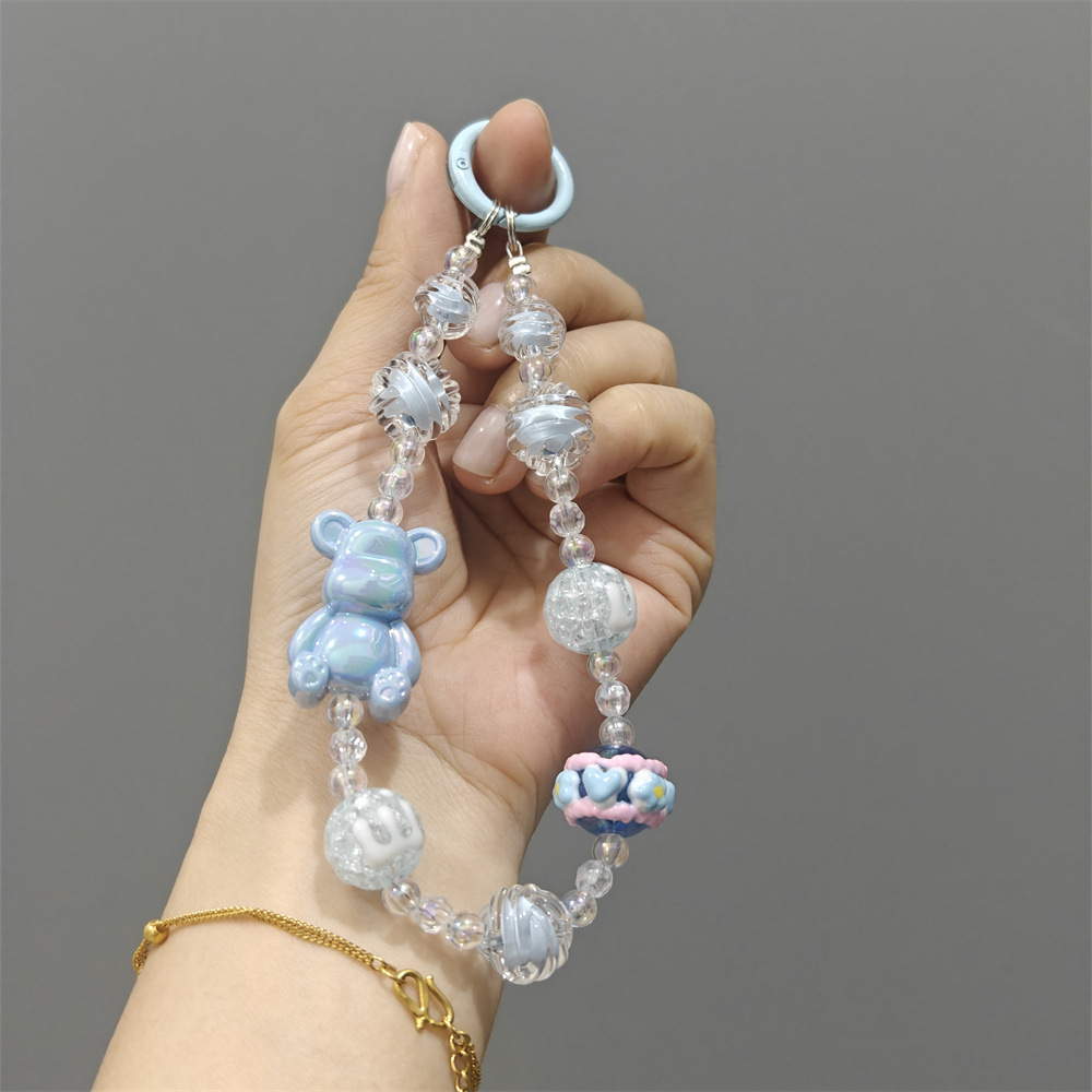 Nuevo colgante de cadena de teléfonos móviles de dibujos animados palomitas de maíz colgante de llavero creativo colgante de bolsas de perlas pintadas a mano