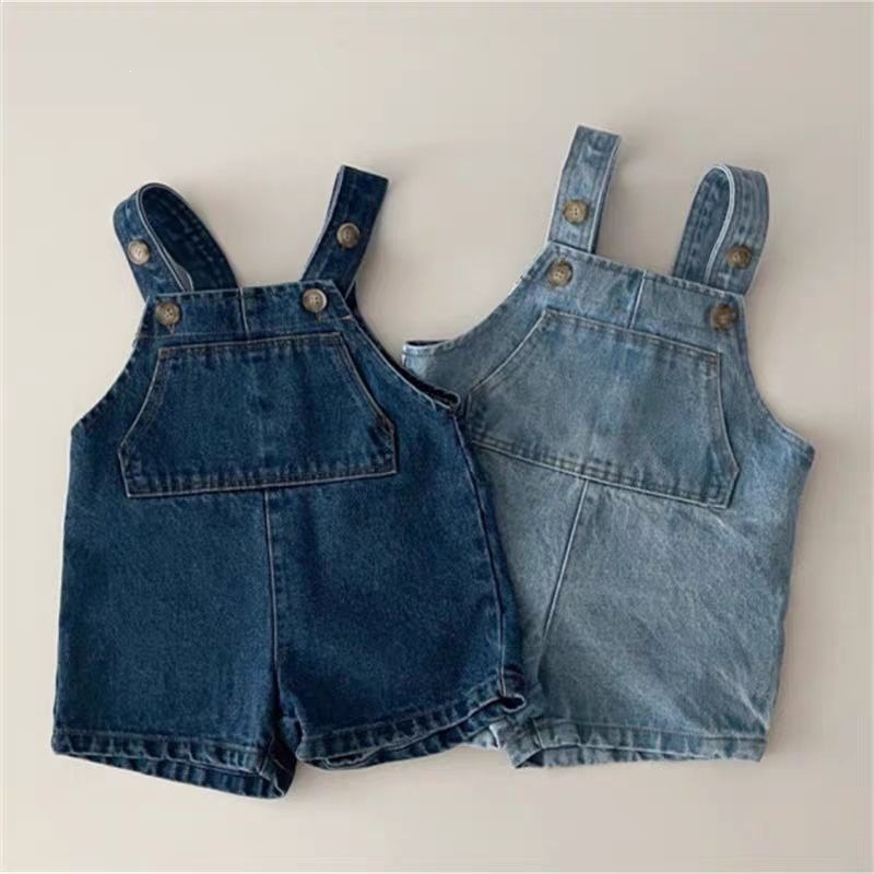 Trendy Korean-Style Overalls for Infants and Toddlers, Denim Shorts with Suspenders for Boys and Girls, Casual Versatile Jumpsuits Ins