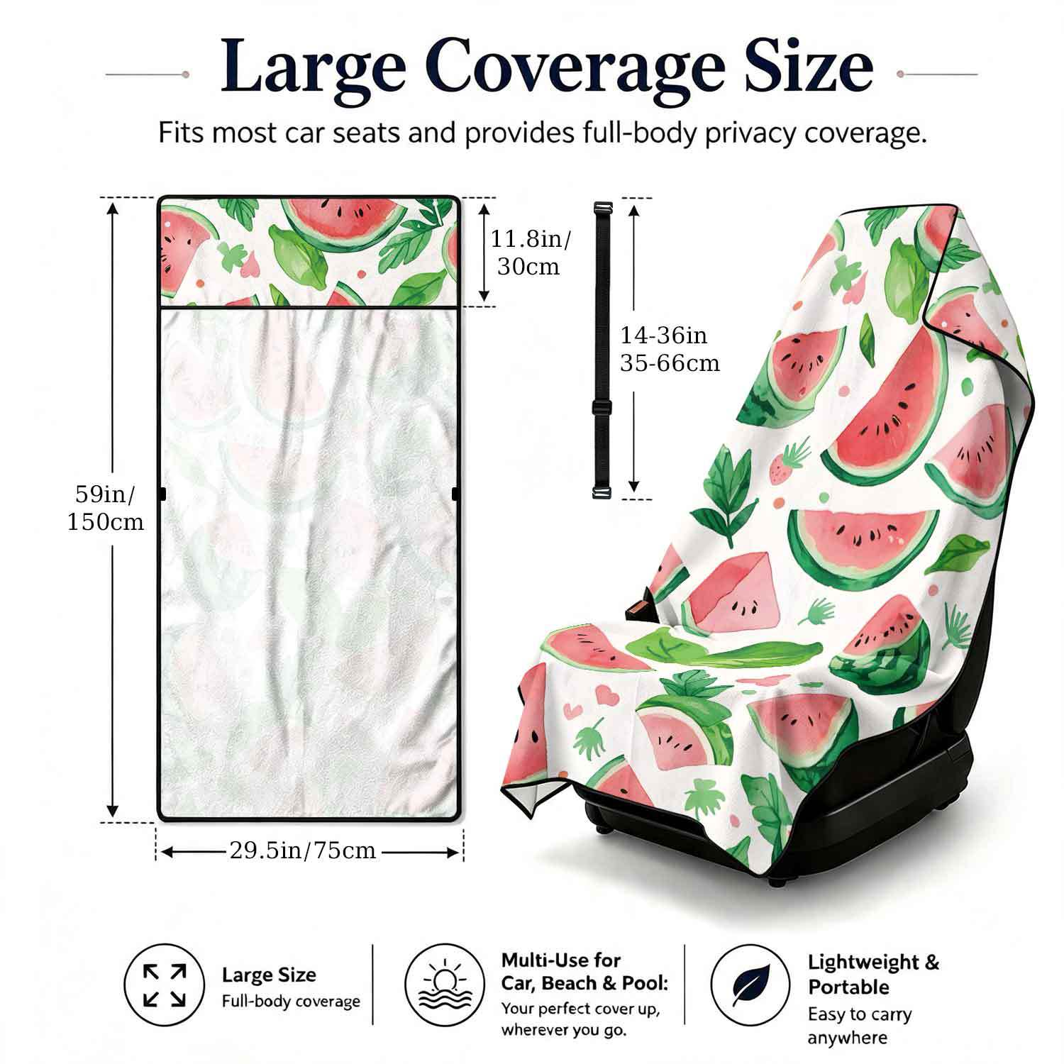 Printed bath towel and car seat cover 2-in-1, ultra-fine fiber outdoor beach and car dual-use universal seat cushion