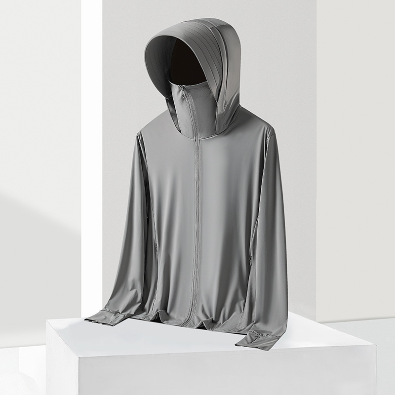 Hombre y mujer desmontables chaqueta protector solar hielo anti-UV al aire libre chaqueta de piel logotipo impresa