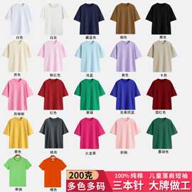 落肩款河北后包领200克精梳紧密童装光版T恤100%纯棉儿童短袖光板