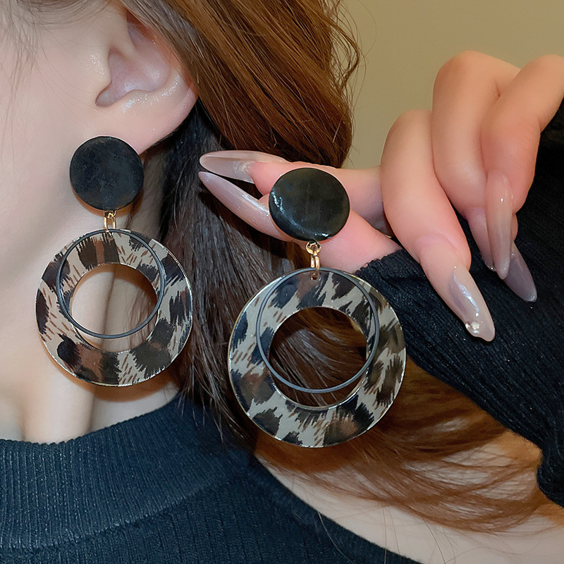 真金电镀银针豹纹星星圆圈耳环欧美潮流设计感耳坠气质氛围感耳饰详情39