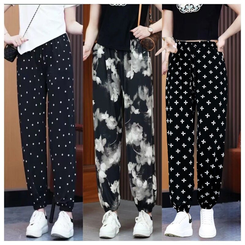 2026 New Style Ice Silk Pants for Women, Loose Fit with Tie-Dye Print, Casual Cuffed Pants, Cropped Harem Pants, Cool Pants 2026 New Style Ice Silk Pants for Women, Loose Fit with Tie-Dye Print, Casual Cuffed Pants, Cropped Harem Pants, Cool Pants