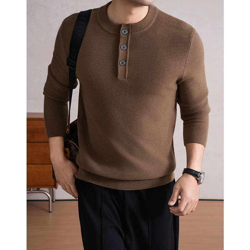 秋冬新款男士高领毛衣中青年时尚修身厚款羊毛衫高档男套头针织衫