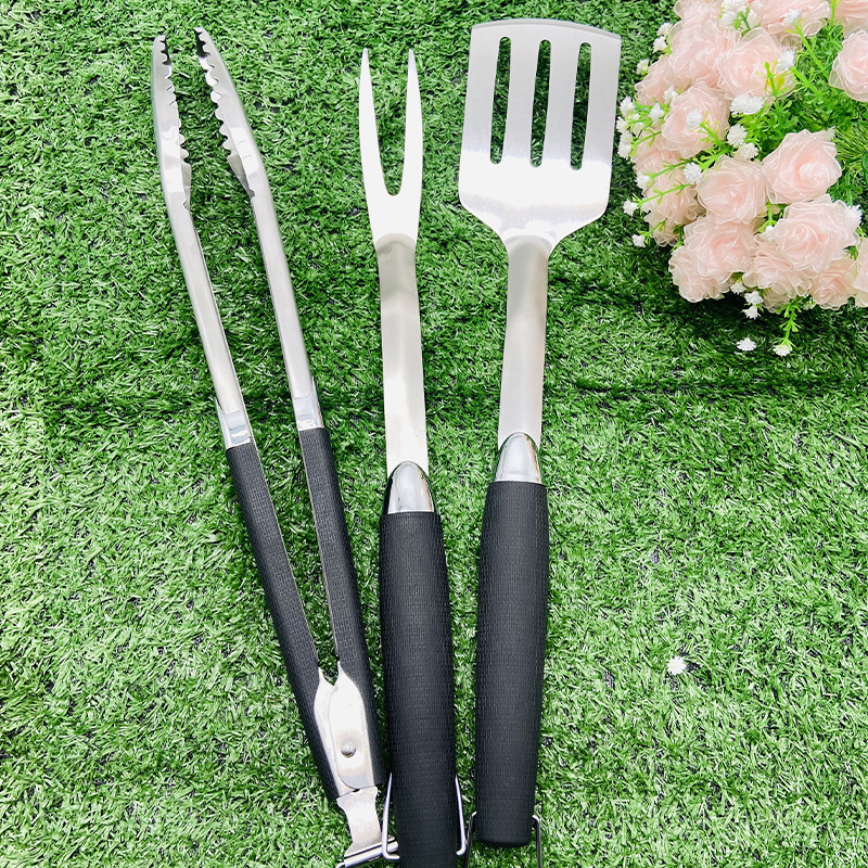 不锈钢橡塑柄烤具3件套烧烤工具套装BBQ户外烧烤工具烤铲烤夹烤叉|undefined