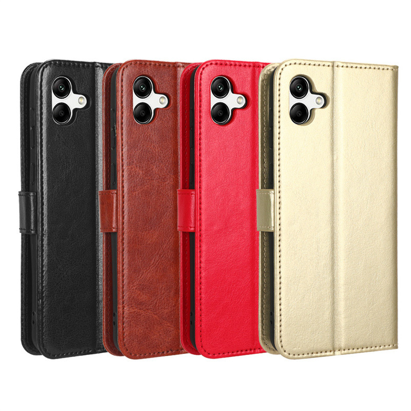 Suitable for Samsung A07/A06/A08 Mobile Phone Case, Galaxy A04 Mobile Phone Leather Case, Flip Cover with Card Slot, Crazy Horse Pattern A05