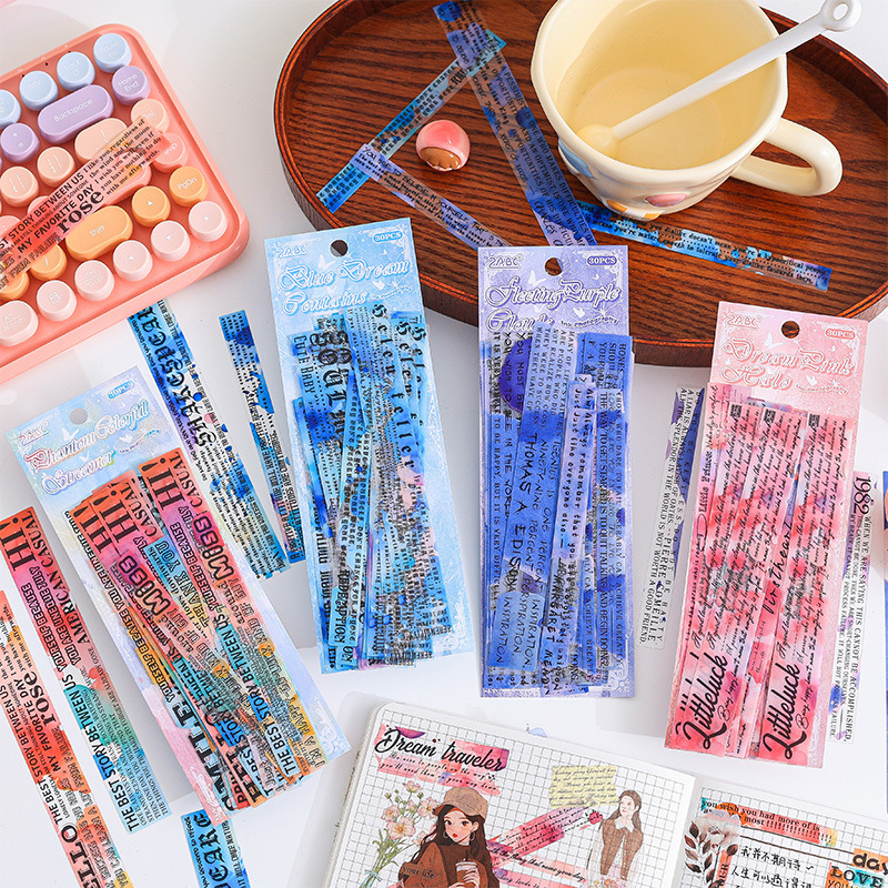 Tinta fluye tira larga pegatinas impermeables para mascotas bolsas diy diario pegatinas frases inglesas transfronterizas pegatinas