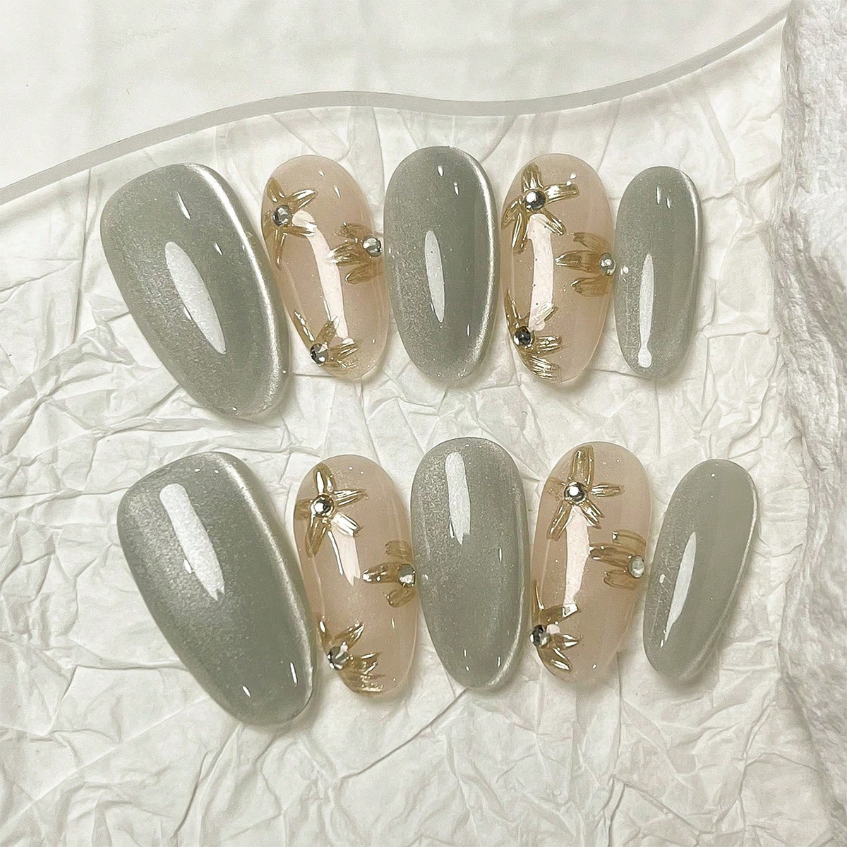 Uña hecha a mano, productos de alta calidad, 10 piezas de puro deseo, ojos de gato, temperamento frío, largo, uña falsa hecha a mano pura.