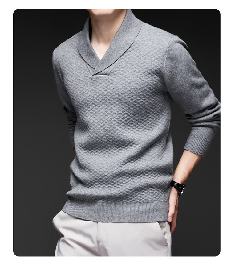 Nuevo cuello en V de manga larga base de punto de negocio casual de color sólido hombre de otoño y invierno fundación popular suéter de punto