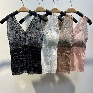 New Style Lace Camisole for Women with Chest Pads, Slim Fit, Mid-Length, Hollow-Out, Thin Strapless Top