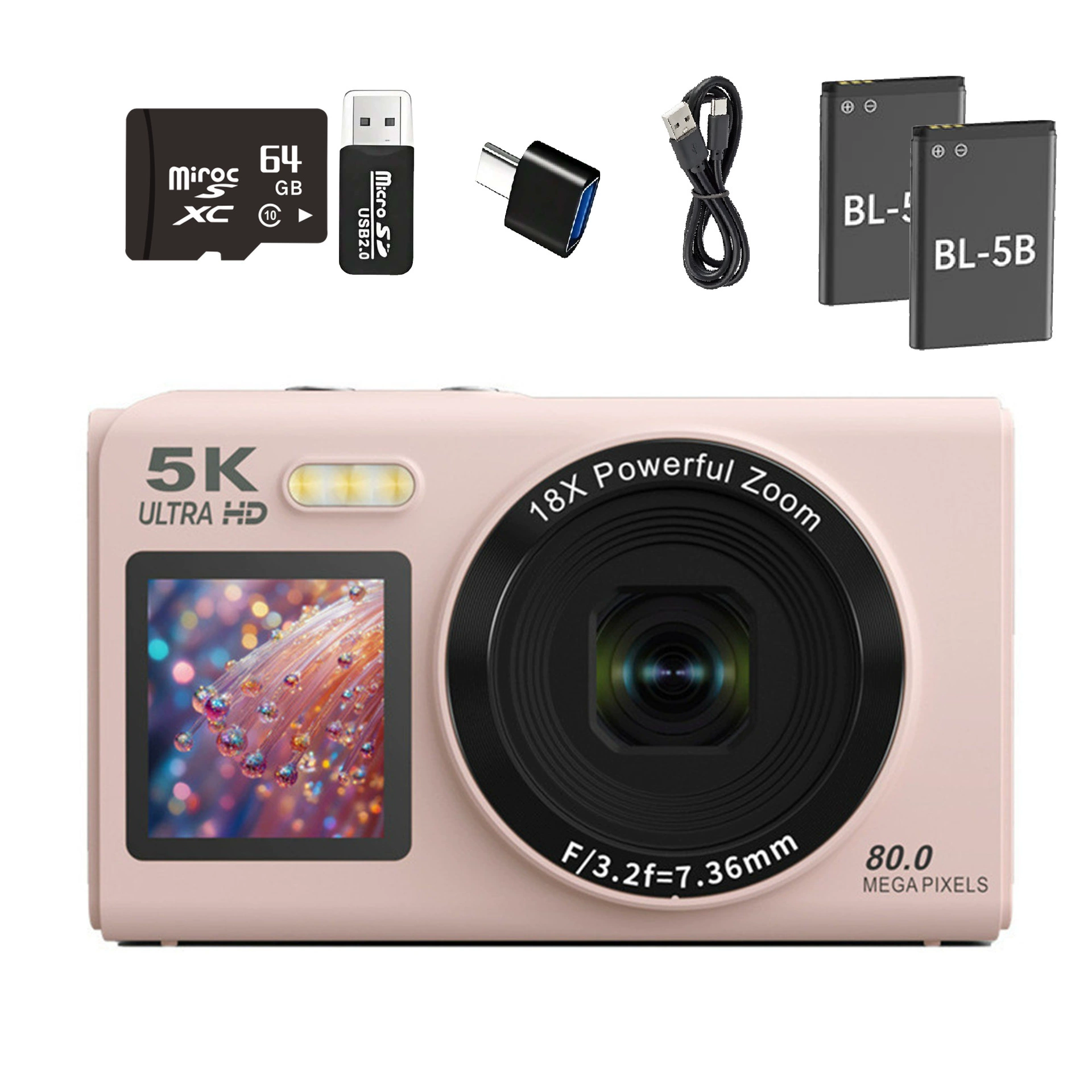 Цифровая камера ручная 5K Ultra HD, 18× зум, 80 Мп, компактная 21×15×10 см